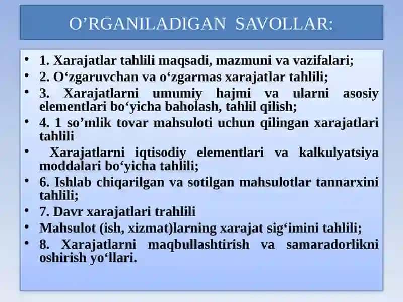 MAVZU.ISLAB CHIQARISH VA DAVR XARAJATLARI TAHLILI 2