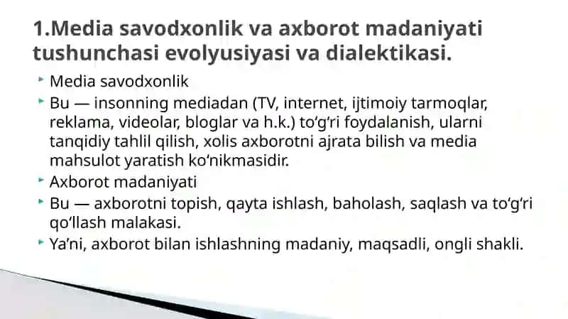 MEDIASAVODXONLIK VA AXBOROT MADANIYATI FANNING TARIXIY EVOLYUTSIYASI 2