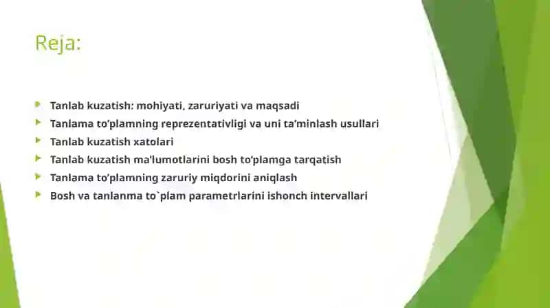 STATISTIK TADQIQOTLARDA TANLAB KUZATISHNING QO’LLANILISHI 2