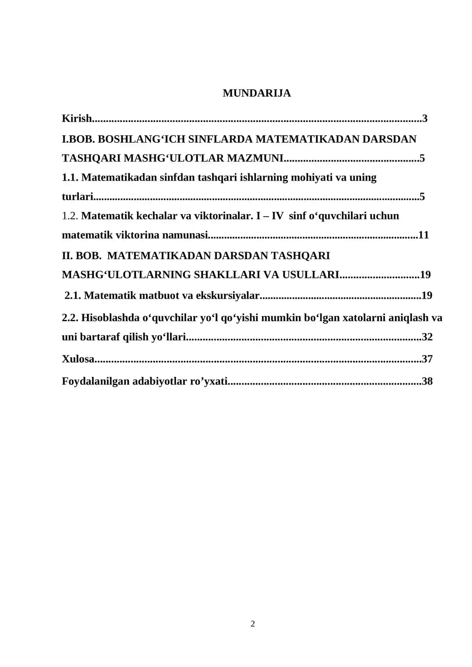 BOSHLANGʻICH SINF MATEMATIKA DARSIDAN TASHQARI MASHG‘ULOTLARNI TASHKIL ETISH 2