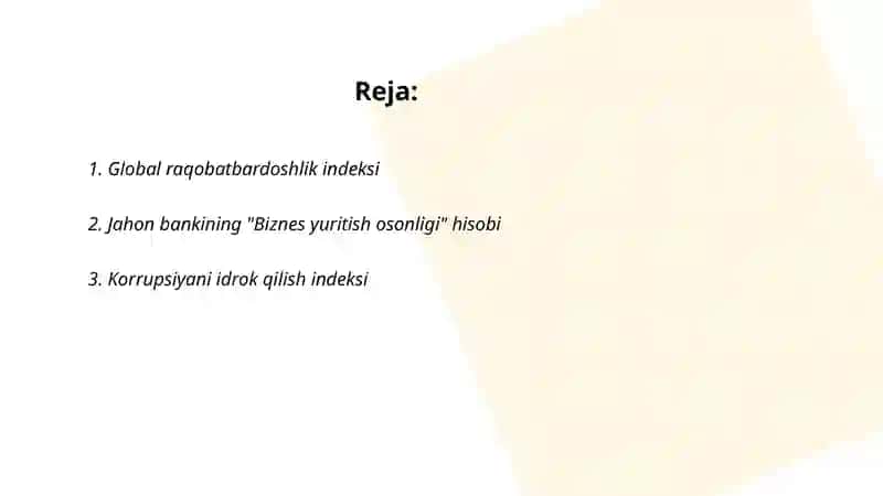 Siyosiy-huquqiy sohadagi (10 ta) ustuvor xalqaro reytinglar va ularga O'zbekistonning integratsiyalashuvi 2