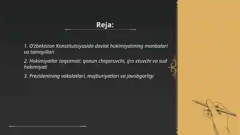Oʻzbekiston kanututsiyasida davlat hokimiyatini amalga oshirishga doir normalar 2