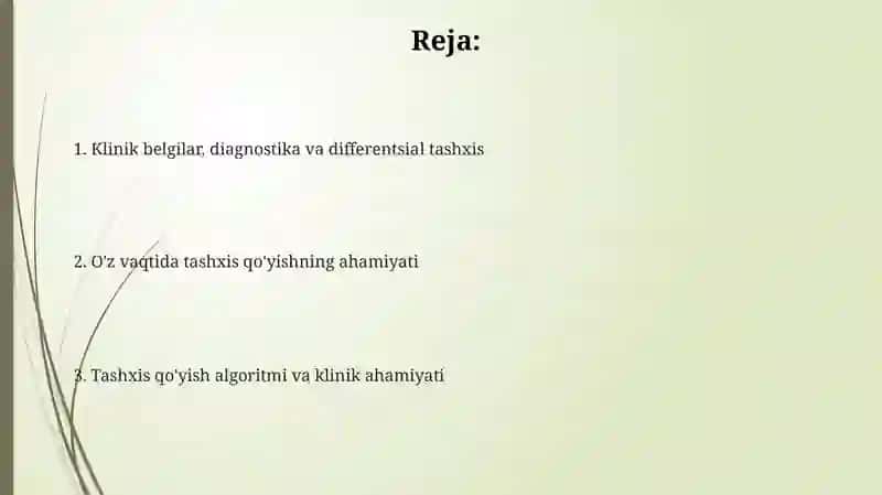 Klinik belgilar, diagnostika va differentsial tashxis 2