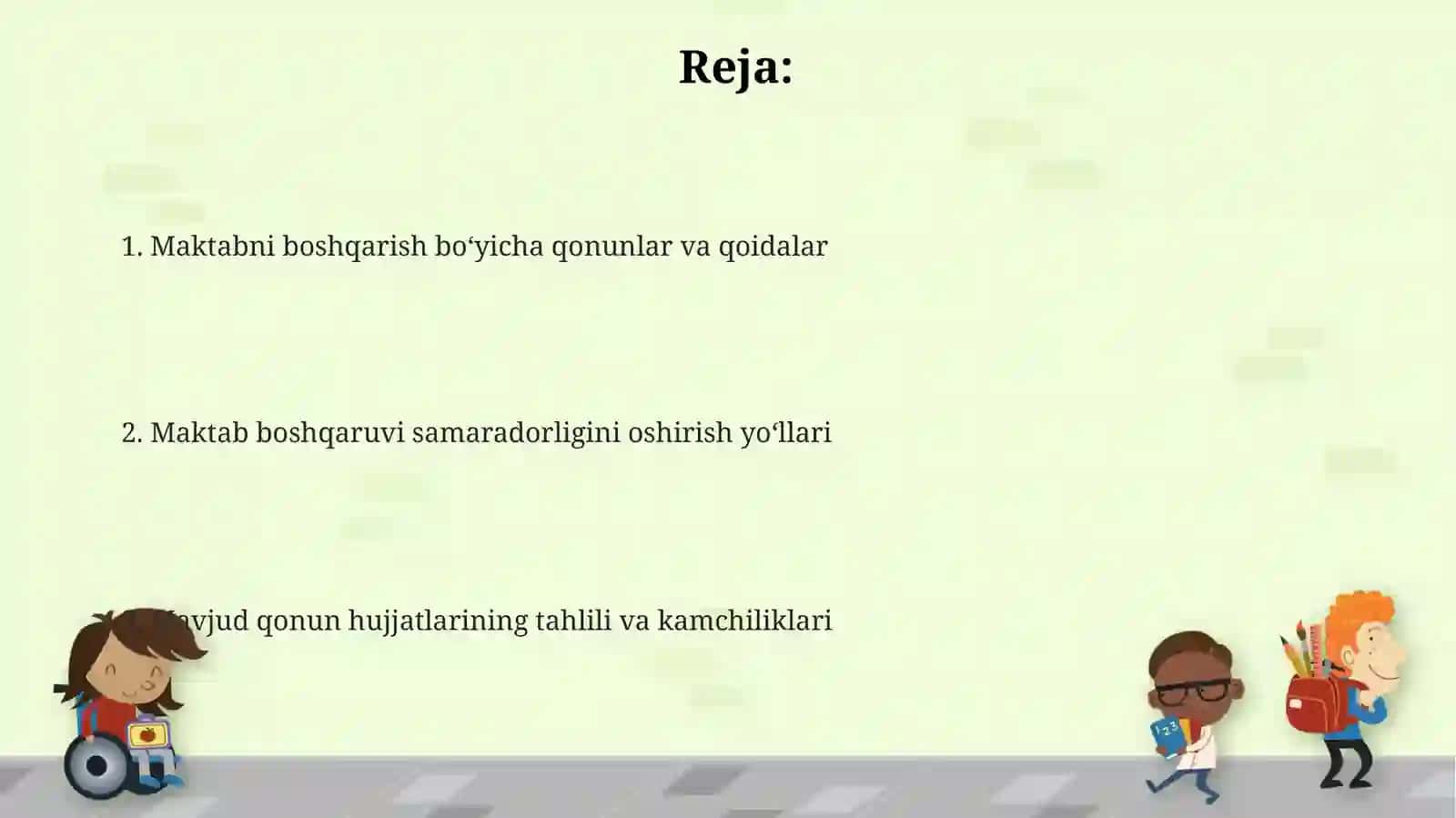 Maktabni boshqarish va unga rahbarlik qilishning qonun qoidalari 2