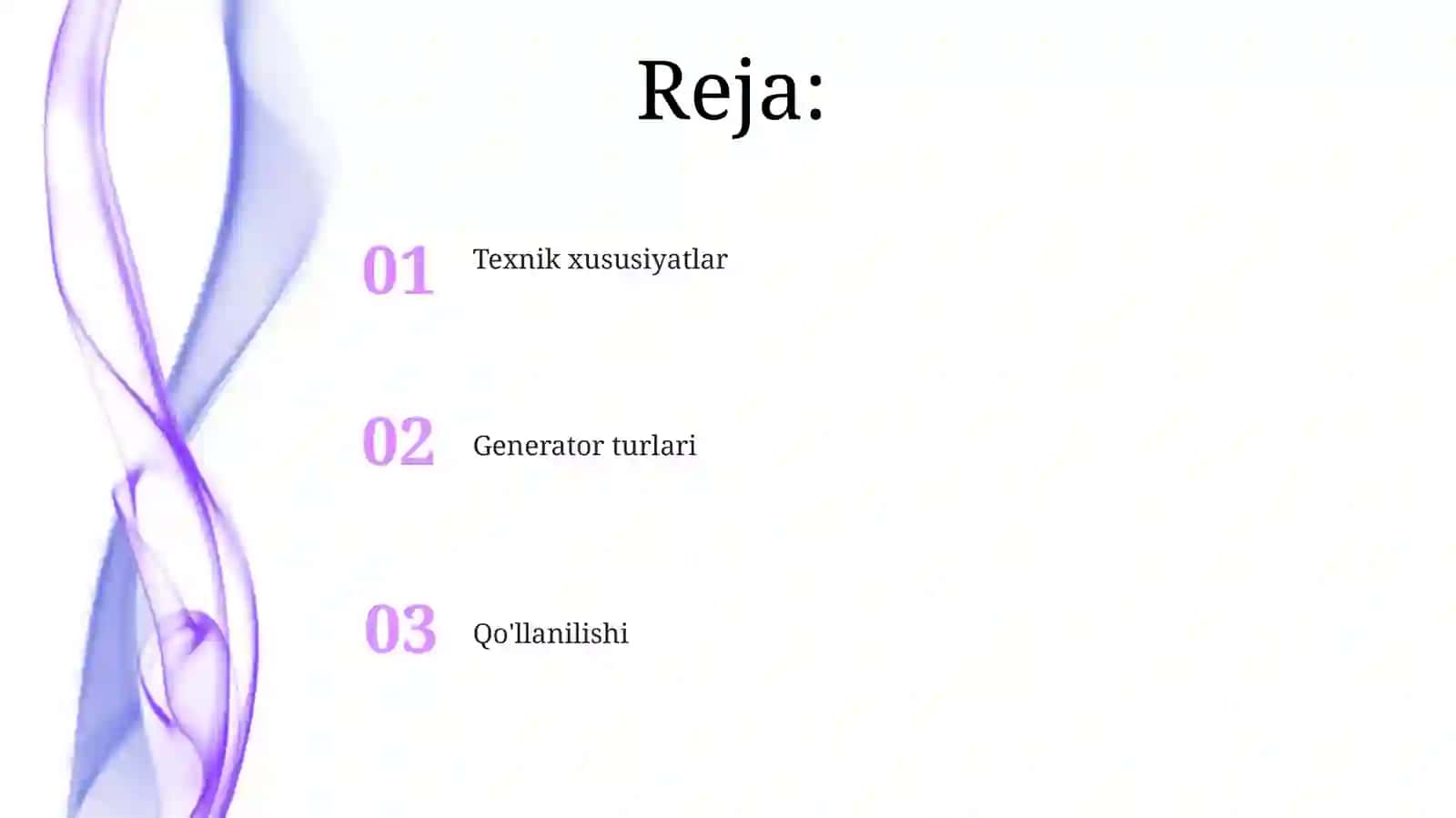 Generator turlari va ularning texnik tavsif nomasi 2