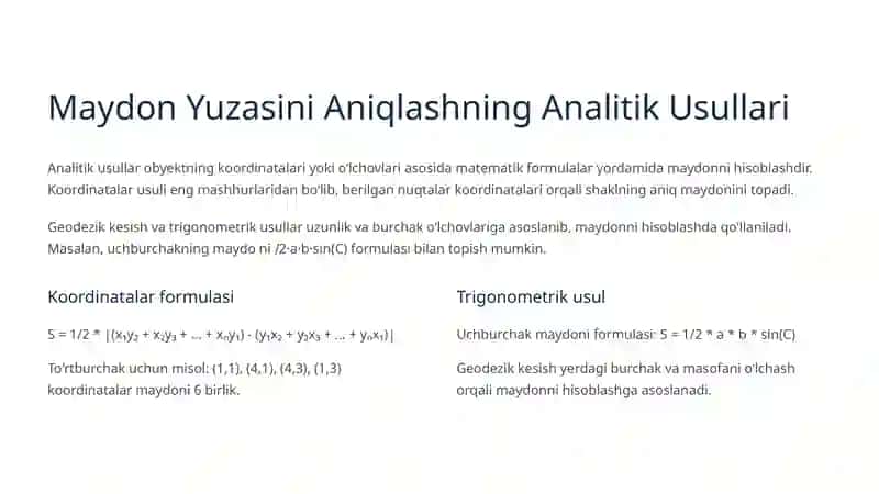 Maydon yuzalarini analitik va grafik usullar bilan aniqlash 2
