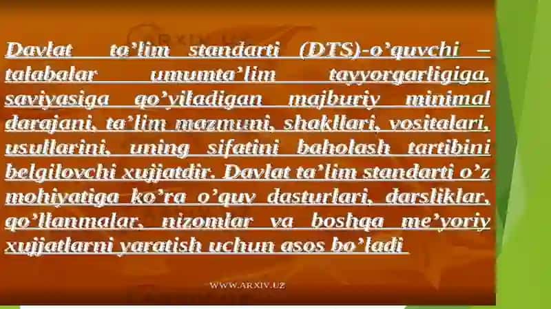Biologiya bo’yicha davlat ta’lim standartlari, o’quv dasturlari, darsliklar va o’quv qo’llanmalarini tayyorlash va tahlil qilish 2
