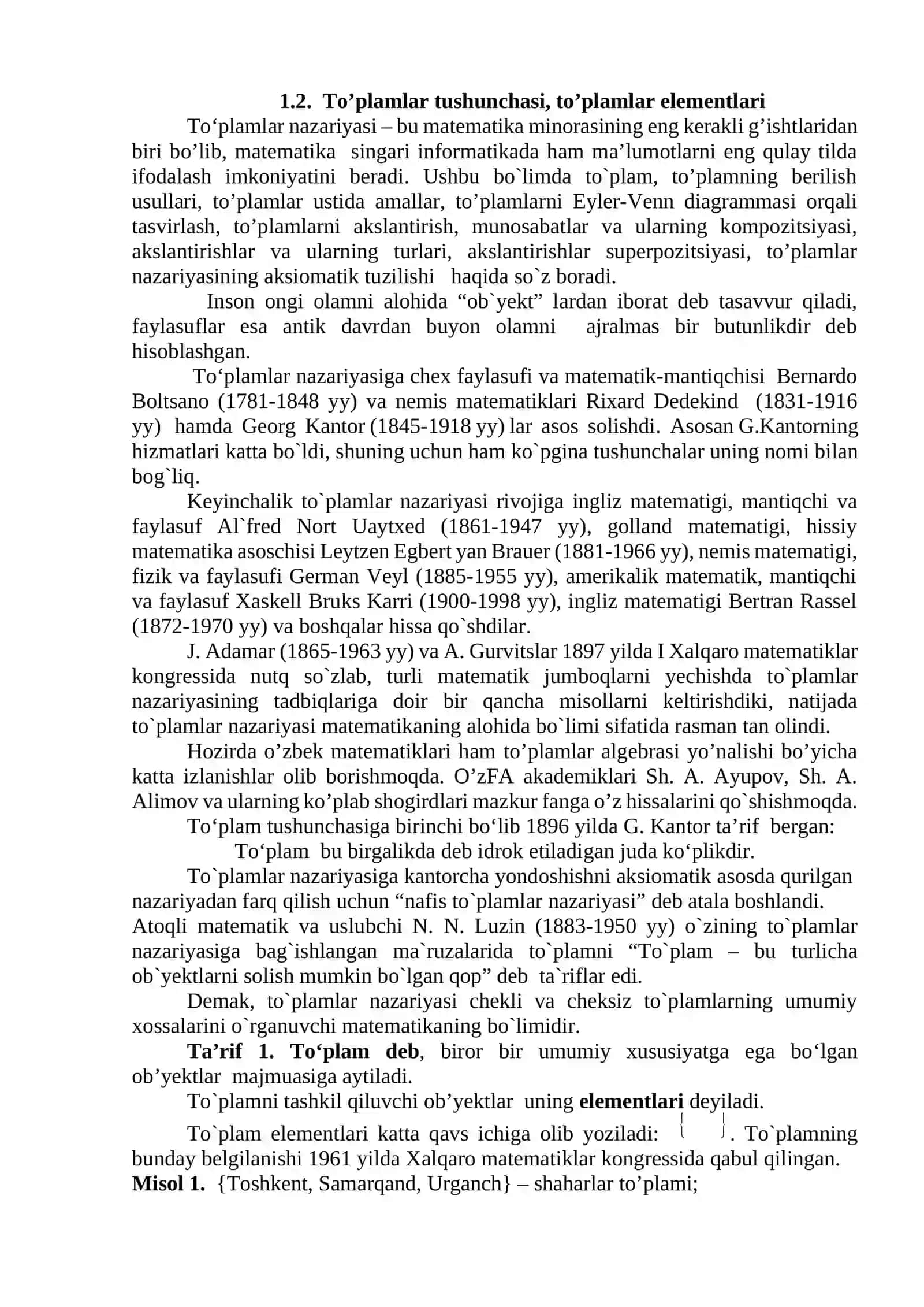MA’RUZA. Kirish. Diskret tuzilmalar va ularga misollar 2
