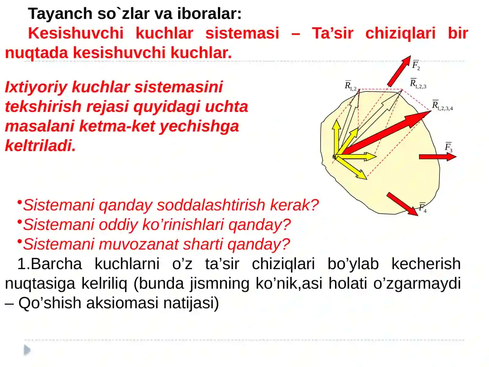 KUCHLAR, KESISHUVCHI KUCHLAR TIZIMI VA JUFT KUCHLAR 2