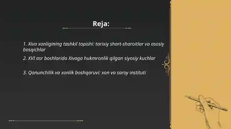 Xiva Xonligining tashkil topishi va siyosiy hayoti XVI-XIX asrning birinchi yarmida 2
