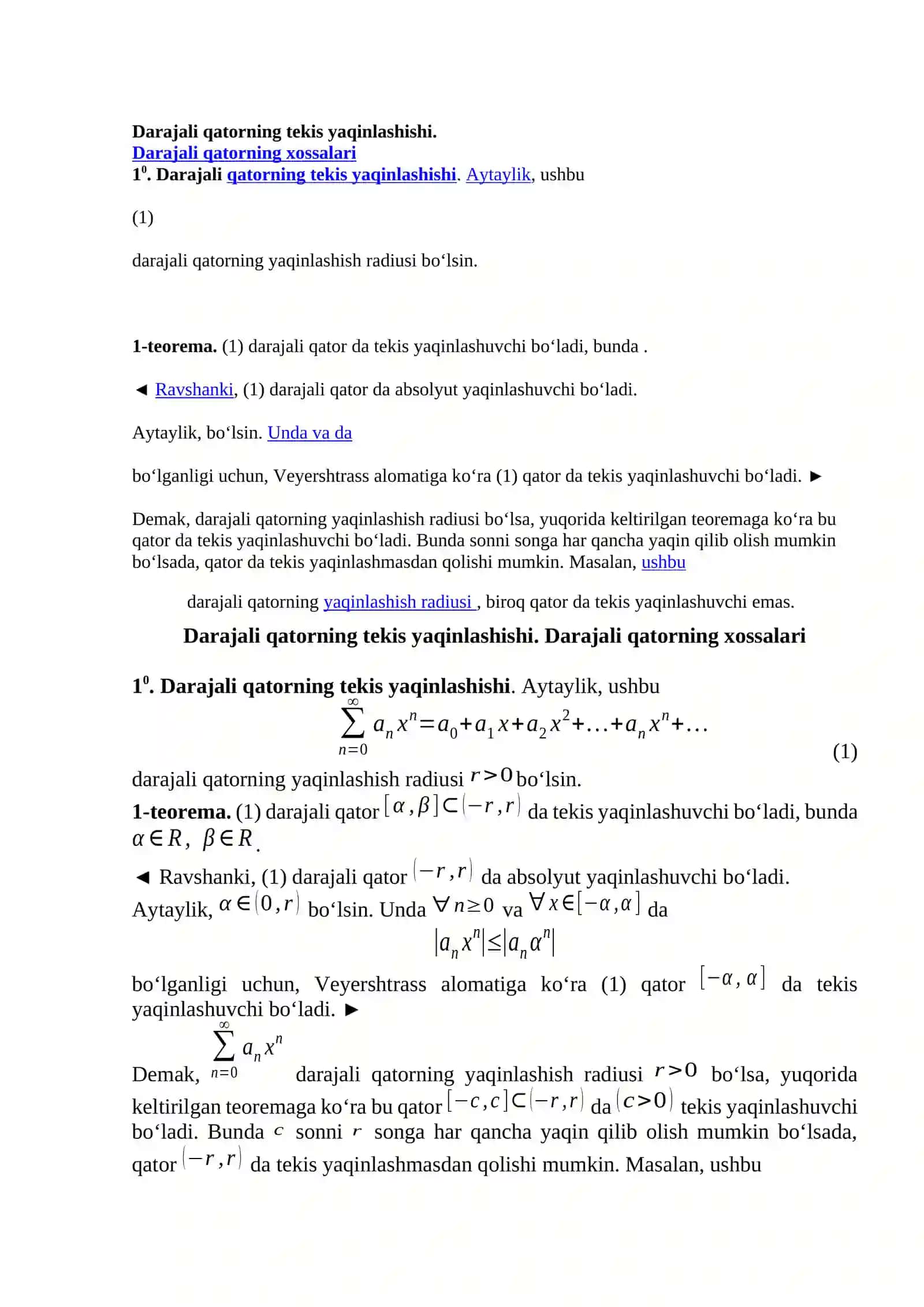 Darajali Qatorning Tekis Yaqinlashishi 2
