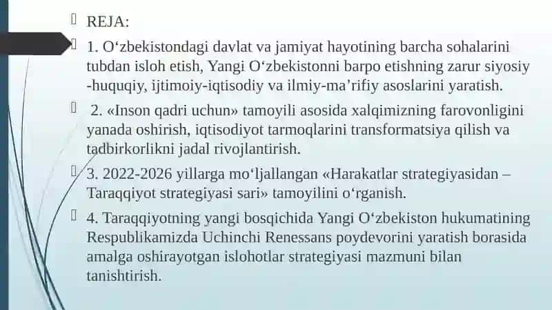 Yangio'zbekistonning taraqqiyot strategiyasi 2