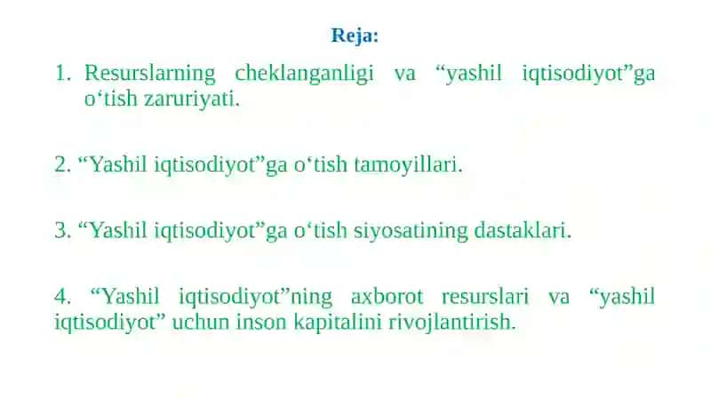 Yashil iqtisodiyot”ga o‘tishning zaruriyati, tamoyillari va dastaklari 2