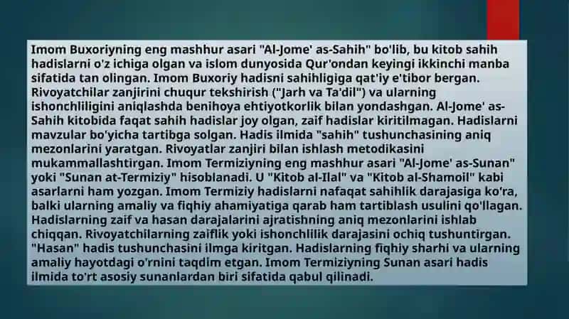 Imom Buxoriy va Imom Termiziyning hadisilmi 2