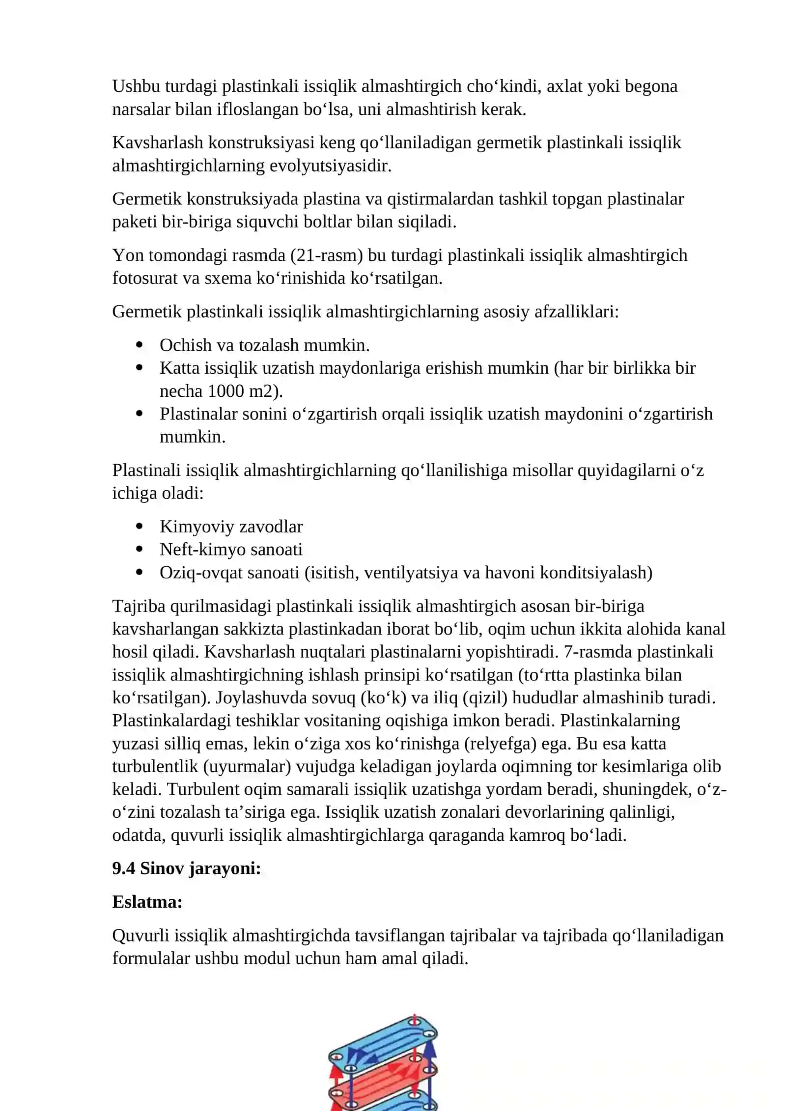 Plastinkali issiqlik almashtirgichda issiqlik uzatilishini o‘rganish 2