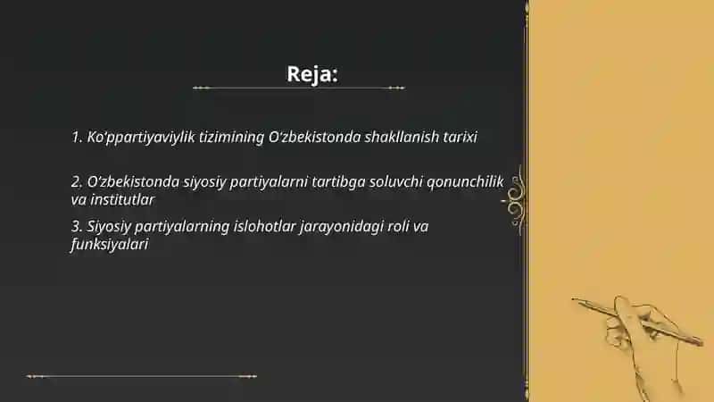 Koʻppartiyaviylik tizimi, Oʻzbekistonda siyosiy partiyalarning siyosiy islohotlardagi oʻrni 2