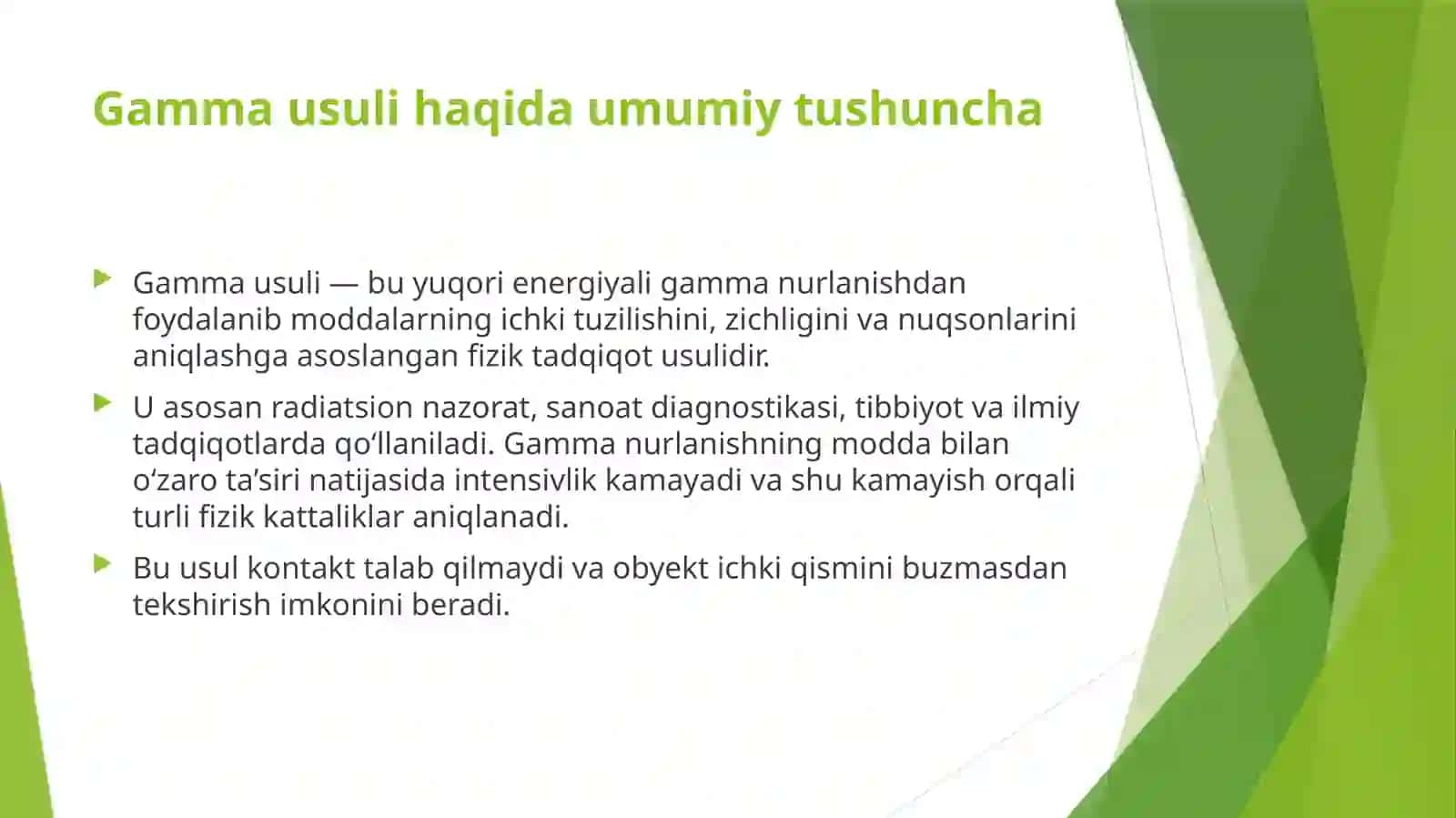 GAMMA USULI. FIZIK MOSHIYATI VA YECHADIGAN VAZIFALAR 2