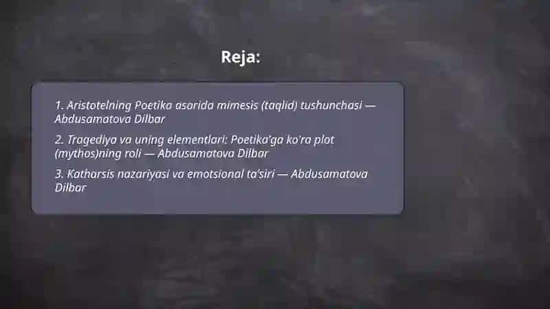Aristotelning "Poetika" asari va so'z san'ati 2