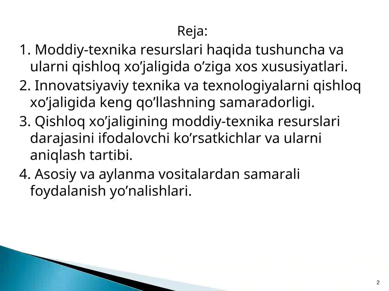 Qishloq xo’jaligida moddiy-texnika resurslari 2
