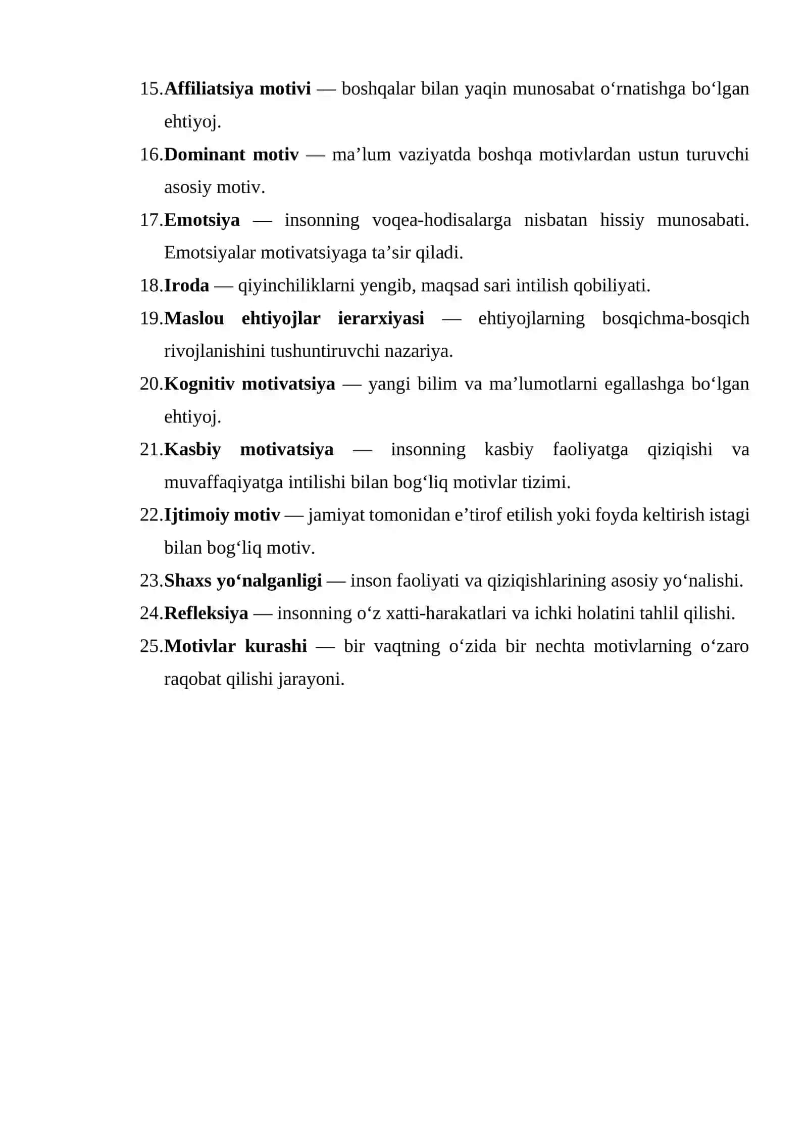 Shaxsning motivatsion sohasi Glossariy 2