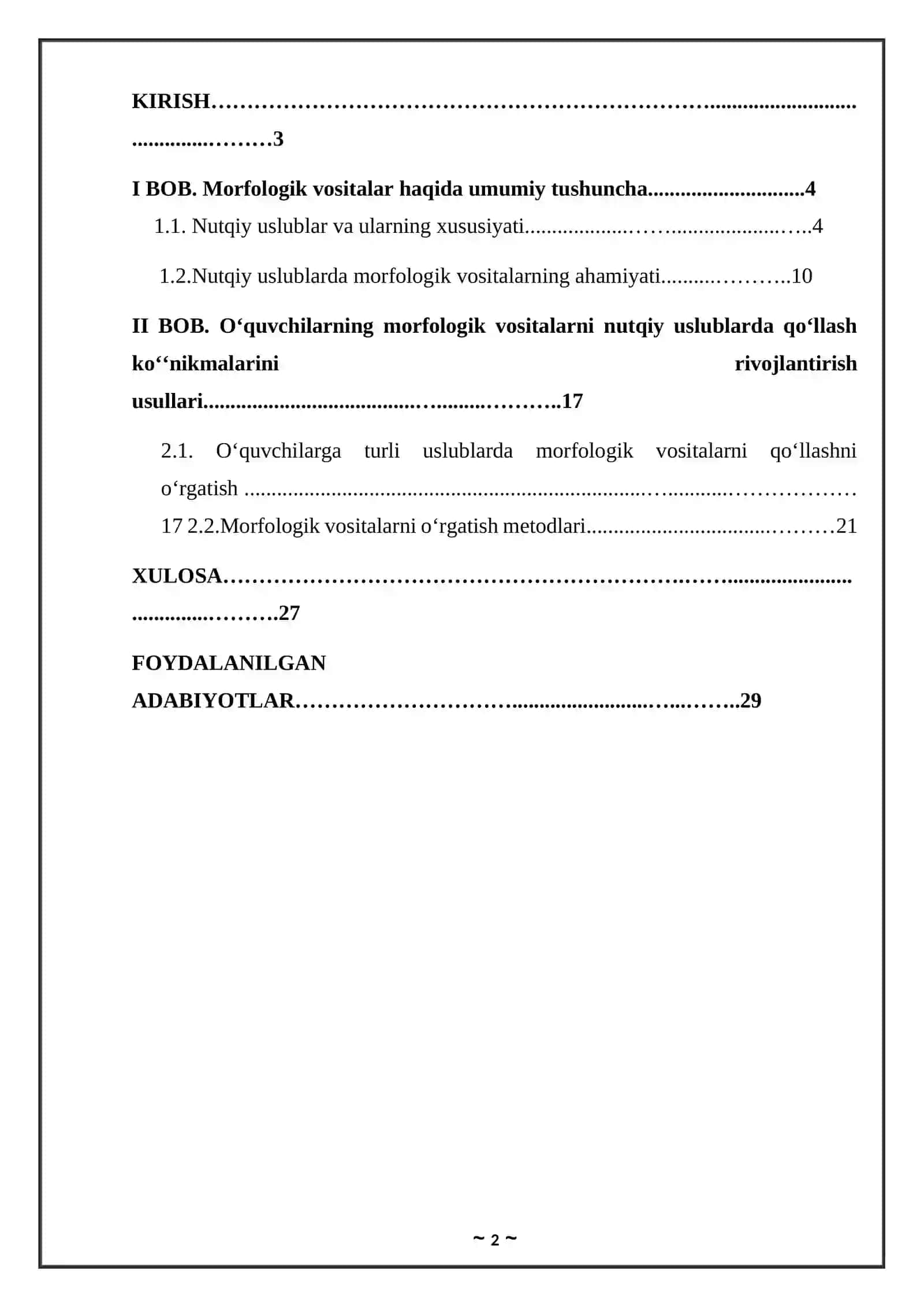 "O'quvchilarning morfologik vositalarni nutqiy uslublarda qo'llash malakalarini rivojlantirish ko'nikmalari" KURS ISHI 2