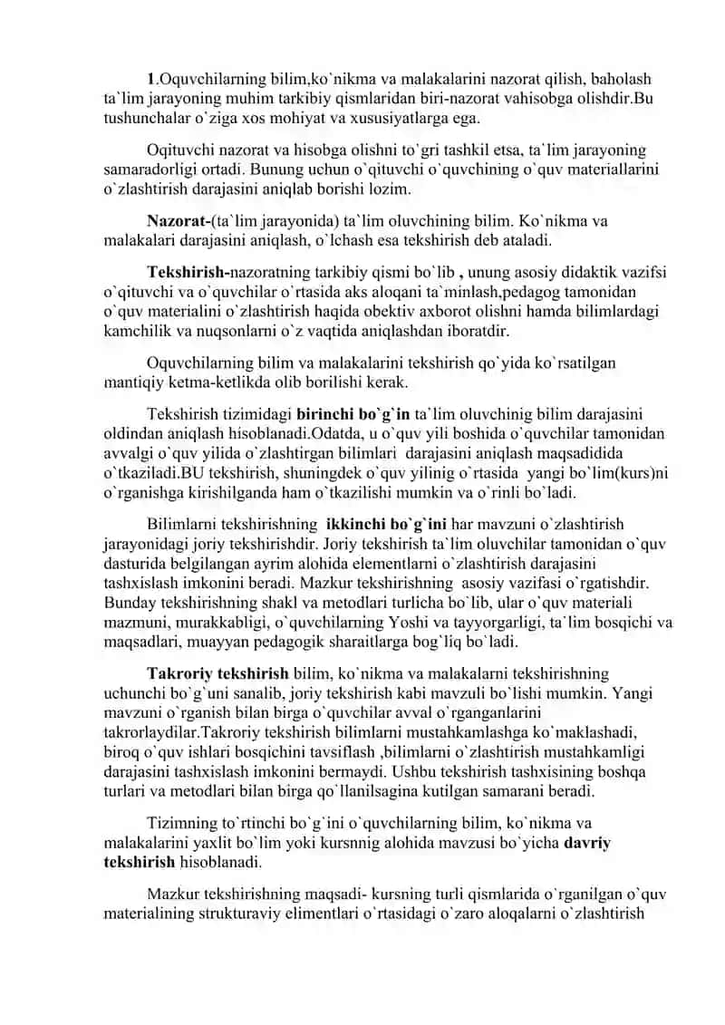 Pedagogik nazorat va ta`lim sifatini baholash va ma`rifiy tizimlarni boshqarish 2