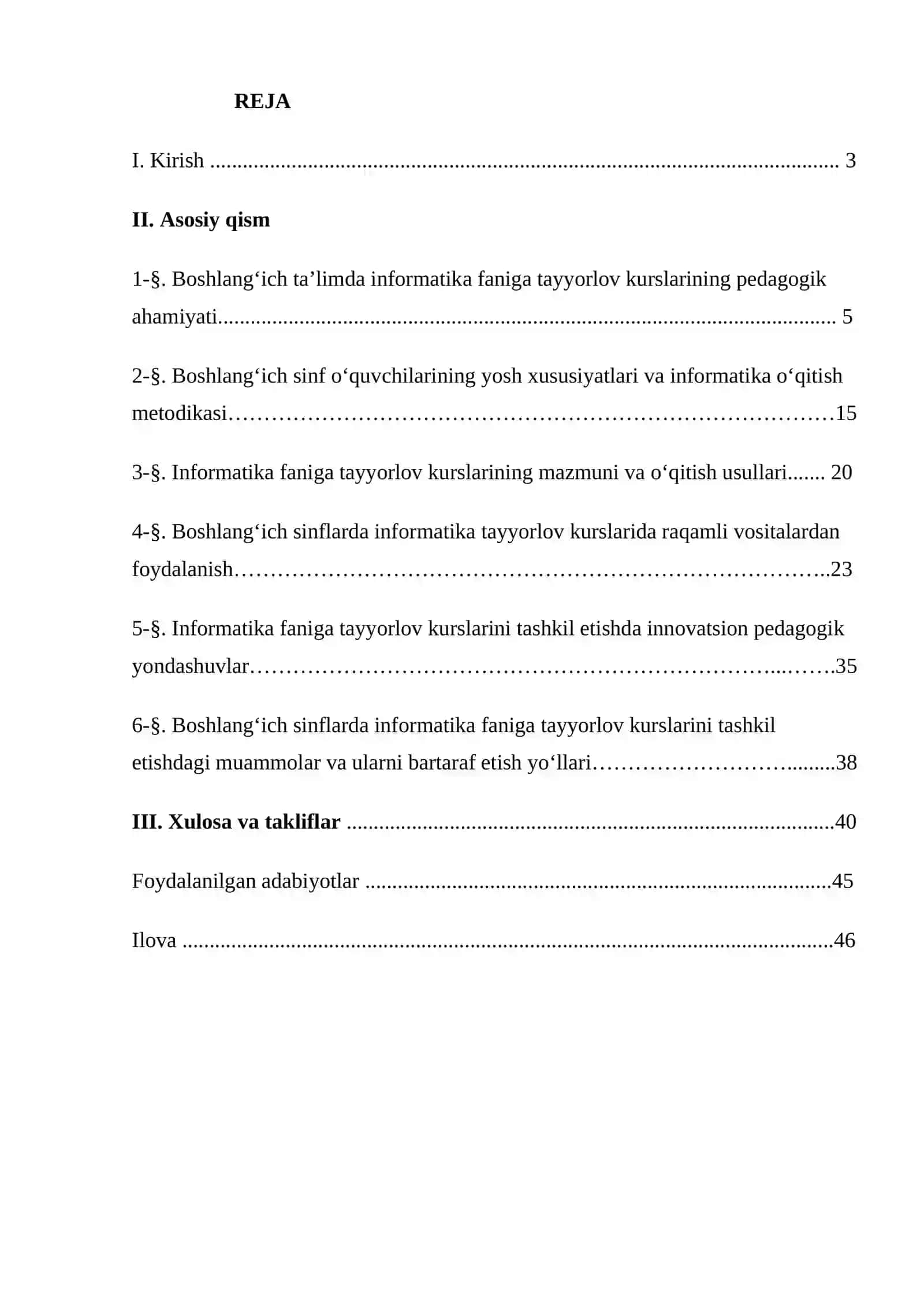 KURS ISHI :"Boshlang‘ich sinflarda informatika faniga tayyorlov kurslarining metodikasi" 2
