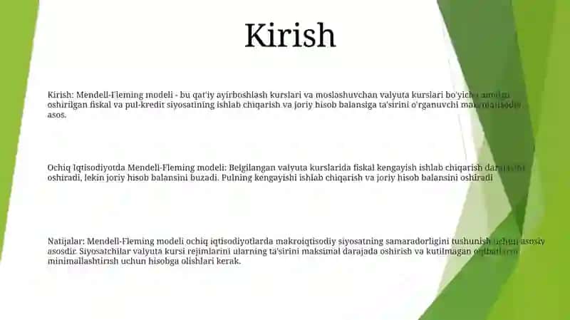 Ochiq Iqtisodiyotda Mendell- Fleming Modeli 2