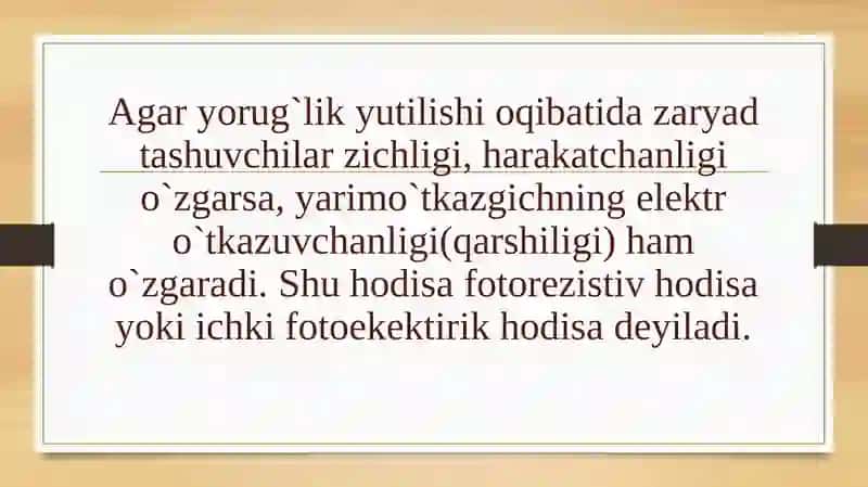 YARIMO`TKAZGICHLARDA FOTOELEKTIRIK HODISALAR 2
