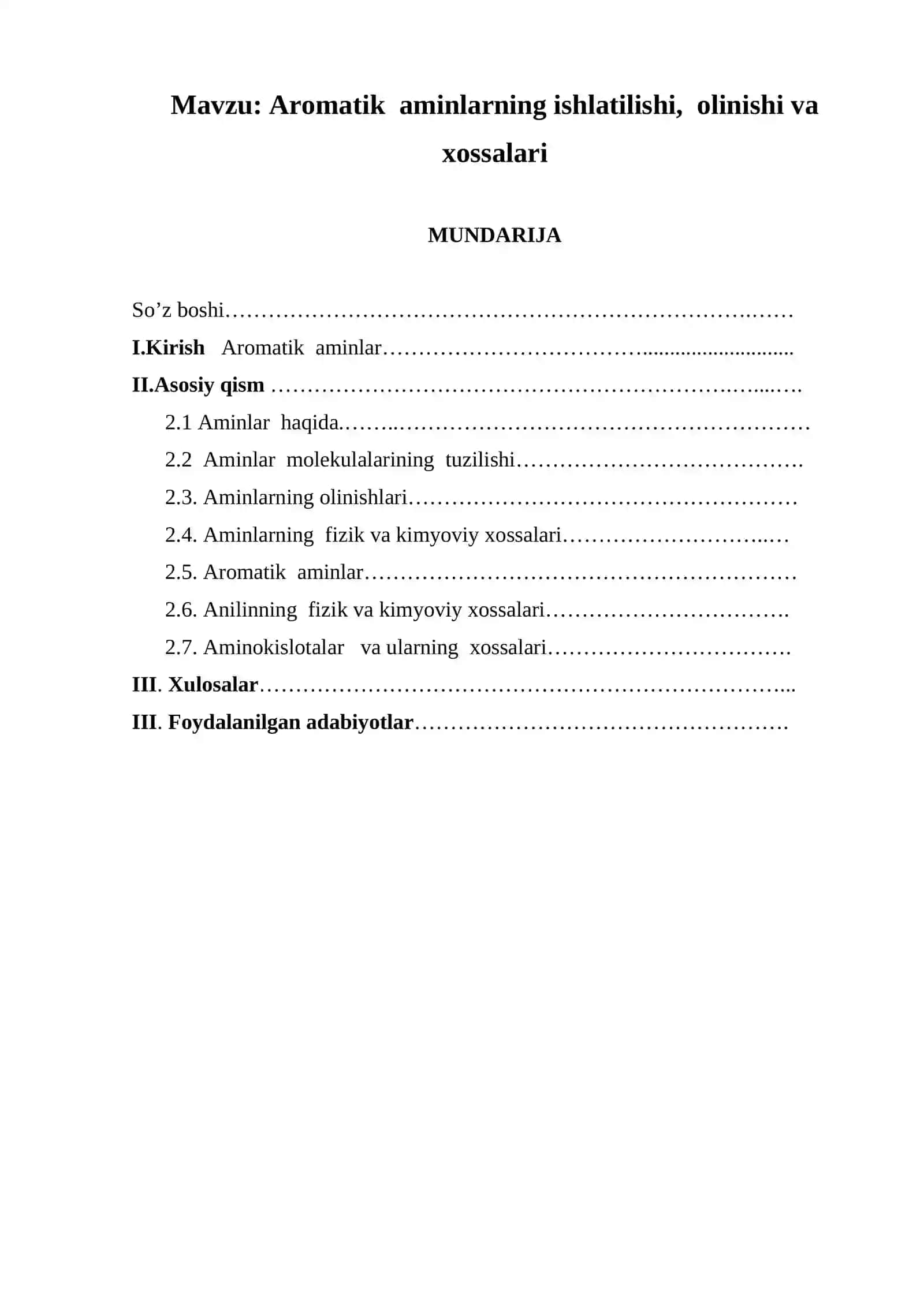 Aromatik aminlarning ishlatilishi, olinishi va xossalari 2