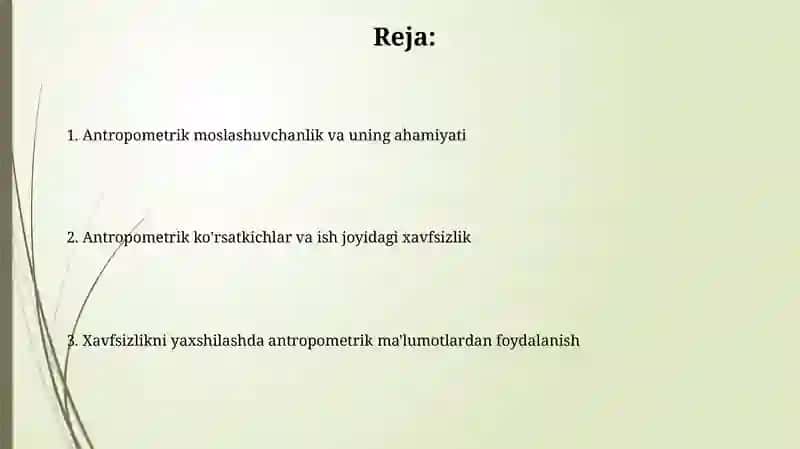 Antropometrik korsatkichlar va xavfsizlik 2
