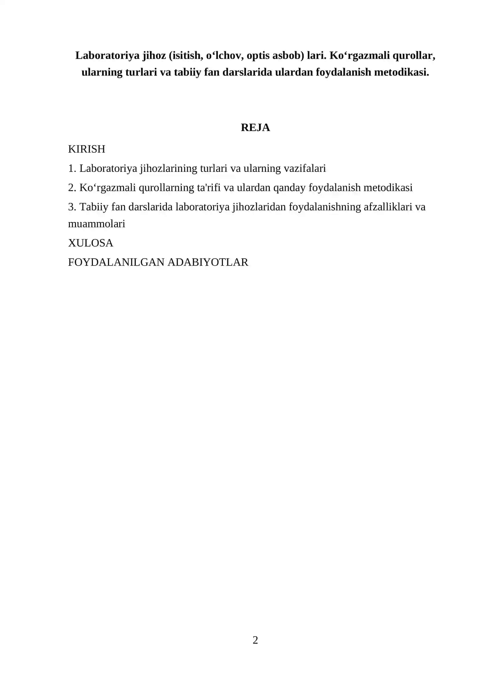 Laboratoriya jihoz (isitish, o‘lchov, optis asbob) lari. Ko‘rgazmali qurollar 2