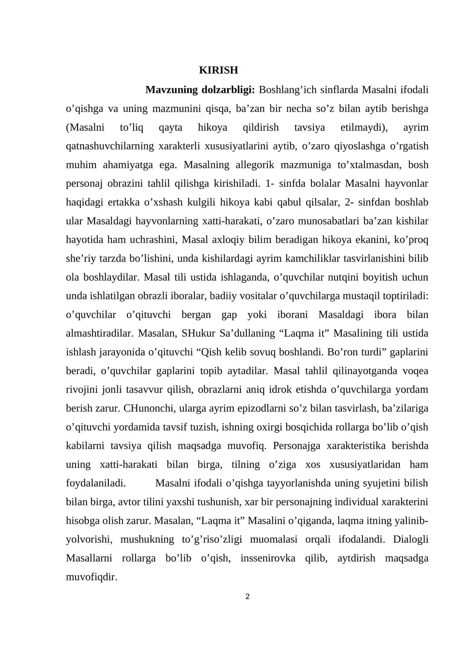 O'QISH DARSLARIDA MASAL O'TISH USLUBIYATI(2-SINF) 2