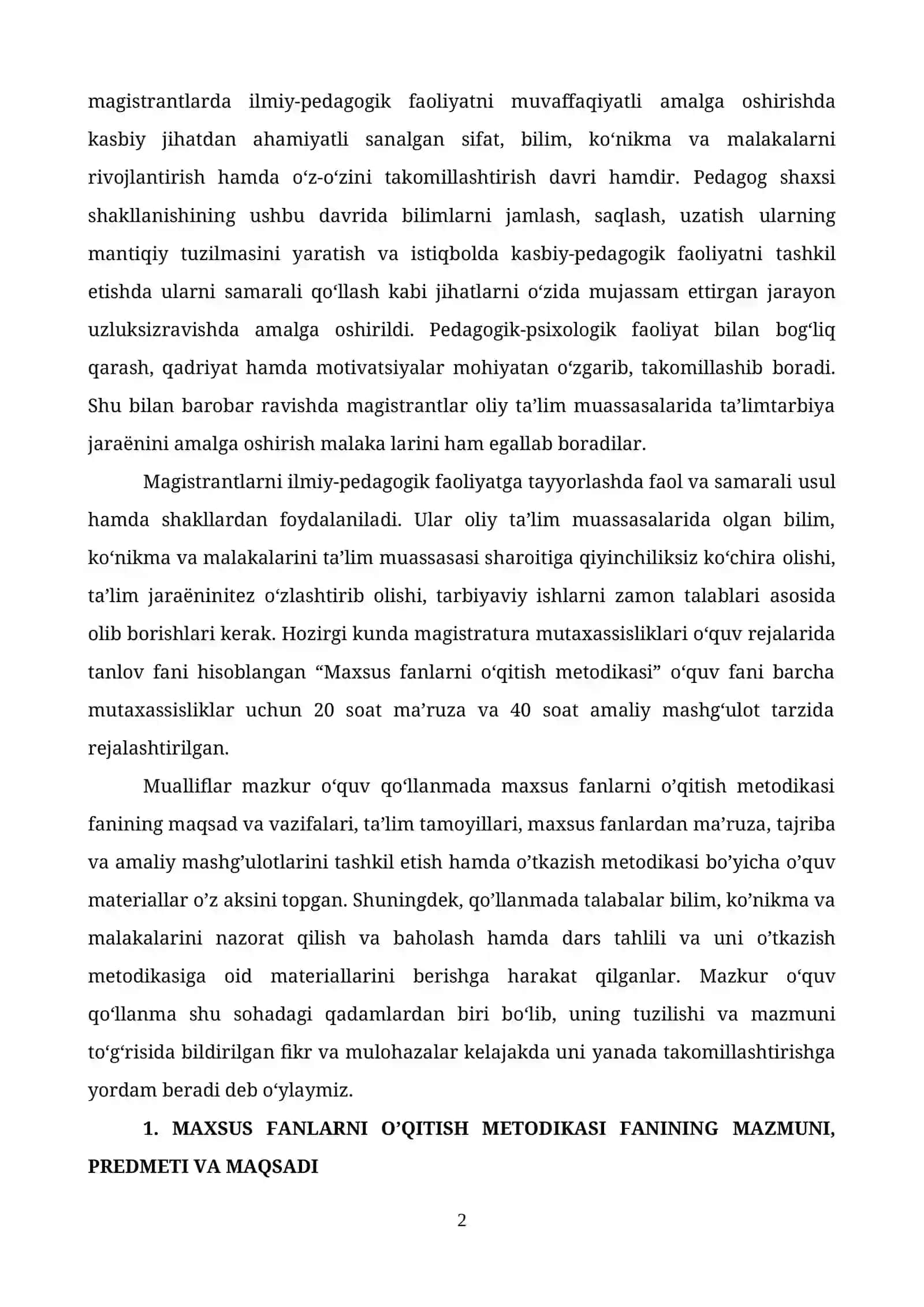 Maxsus fanlarni o’qitish metodikasi fanining maqsadi va vazifalari 2