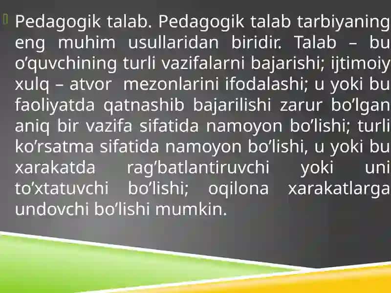ZAMONAVIY O’QITUVCHI VA UNGA QO’YILADIGAN TALABLAR 2
