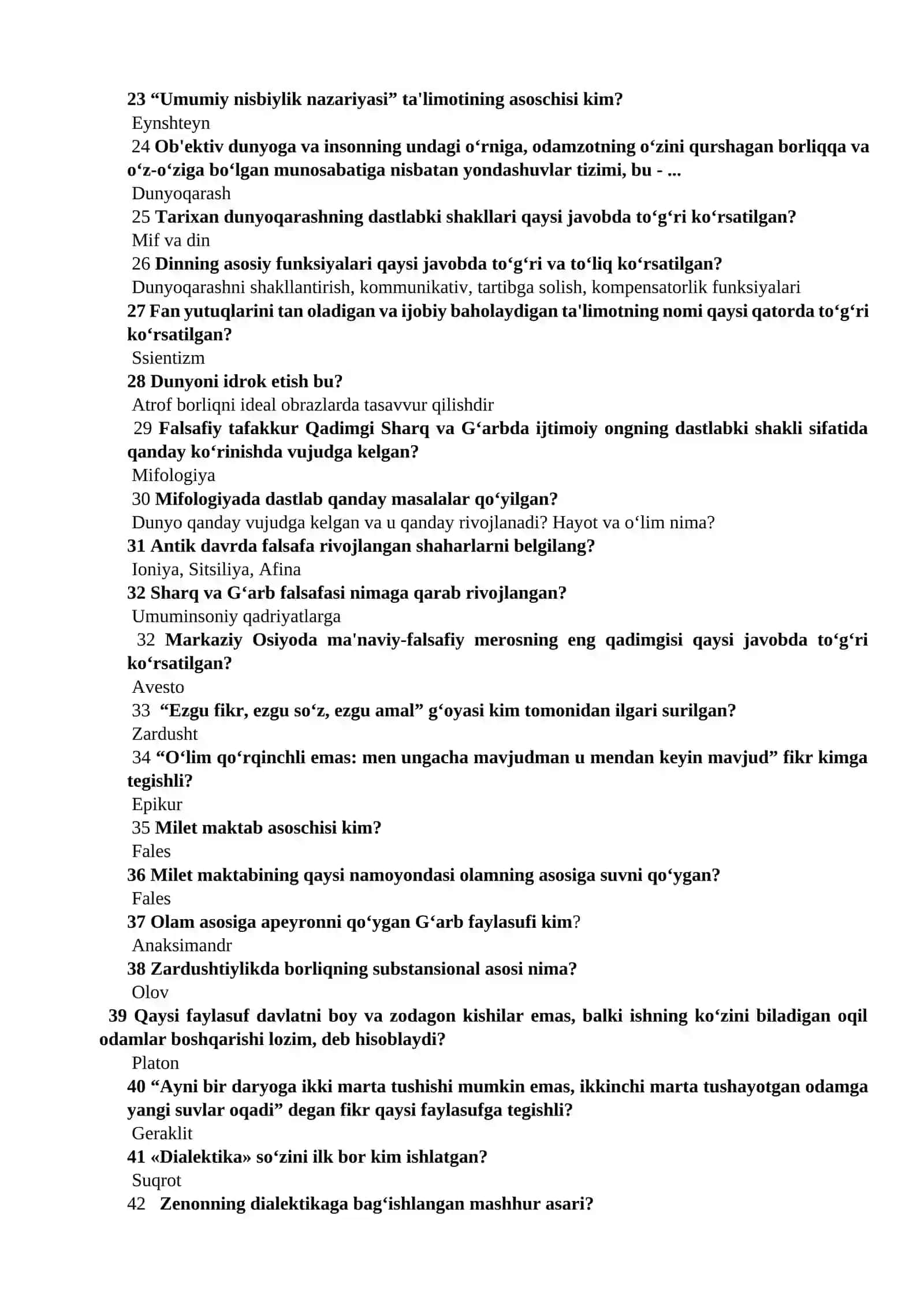 Falsafa savol va javoblar 2
