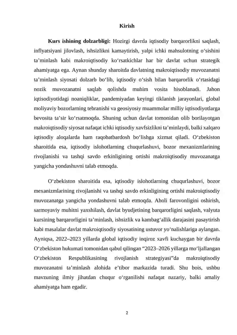 Davlatning makroiqtisodiy muvozanatni ta’minlash siyosati 2