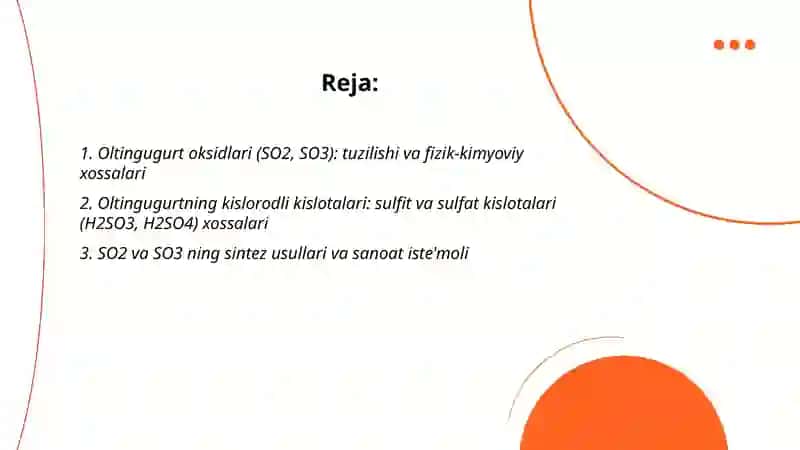 Oltingugurtning kislorodli birikmalari va selen. Ularning xossalarini o'rganish 2
