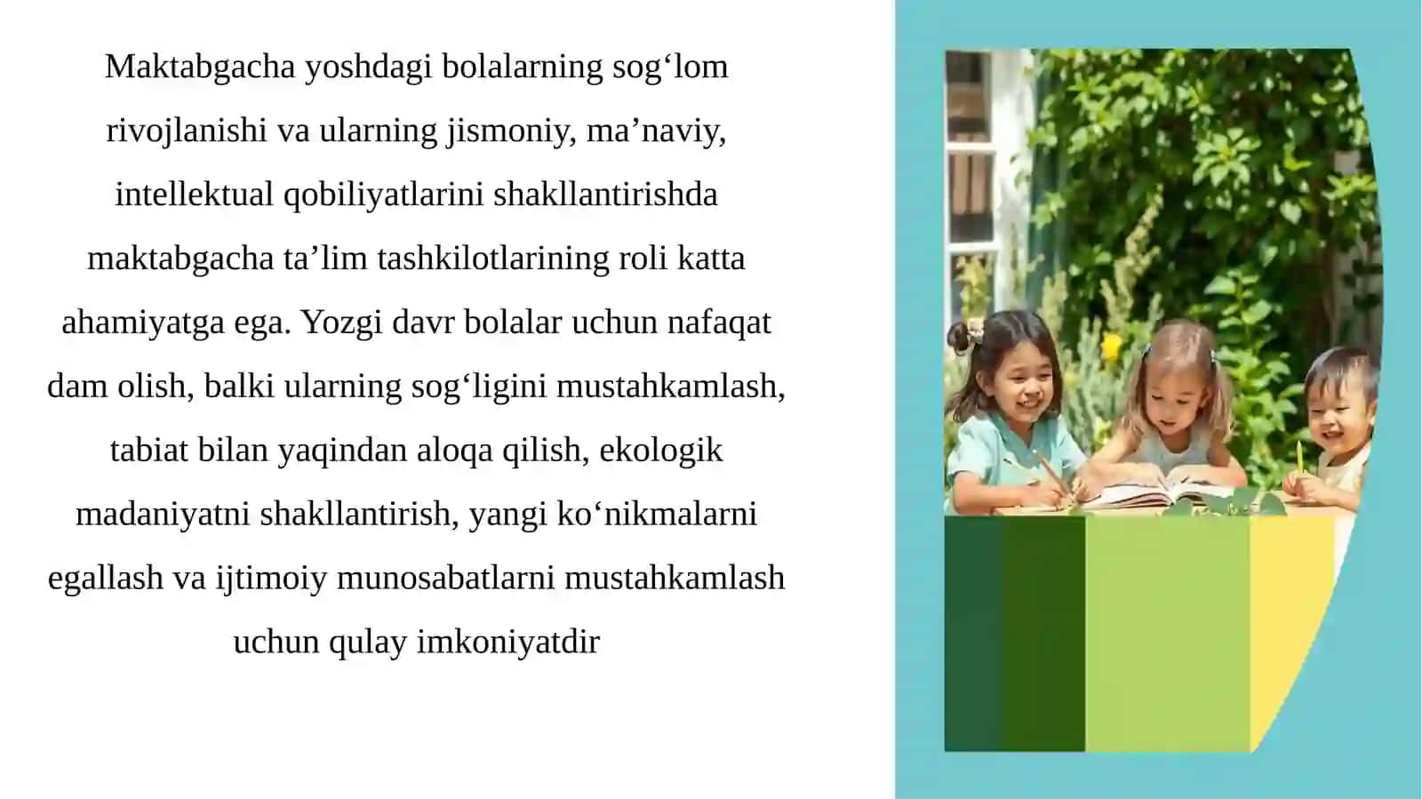 MAKTABGACHA TA'LIM TASHKILOTLARIDA YOZGI SOGʻLOMLASHTIRISH ISHLARINI TASHKIL ETISH. 2