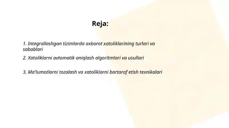 Integrallashgan tizimda axborot xatoliklarni aniqlash va tahlil qilish 2