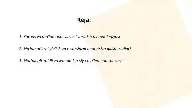Korpus va ma'lumotlar bazasi yaratish metodologiyasi 2