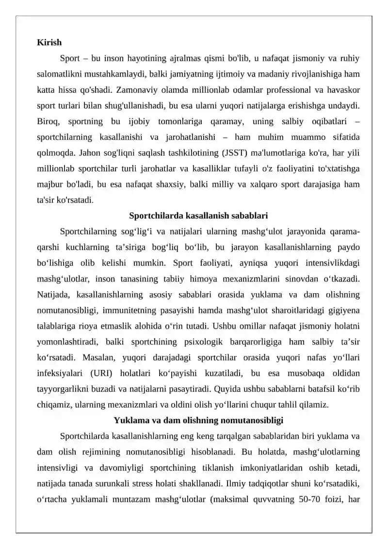 Sportchilarning kasallanishi va jarohatlanishi 2