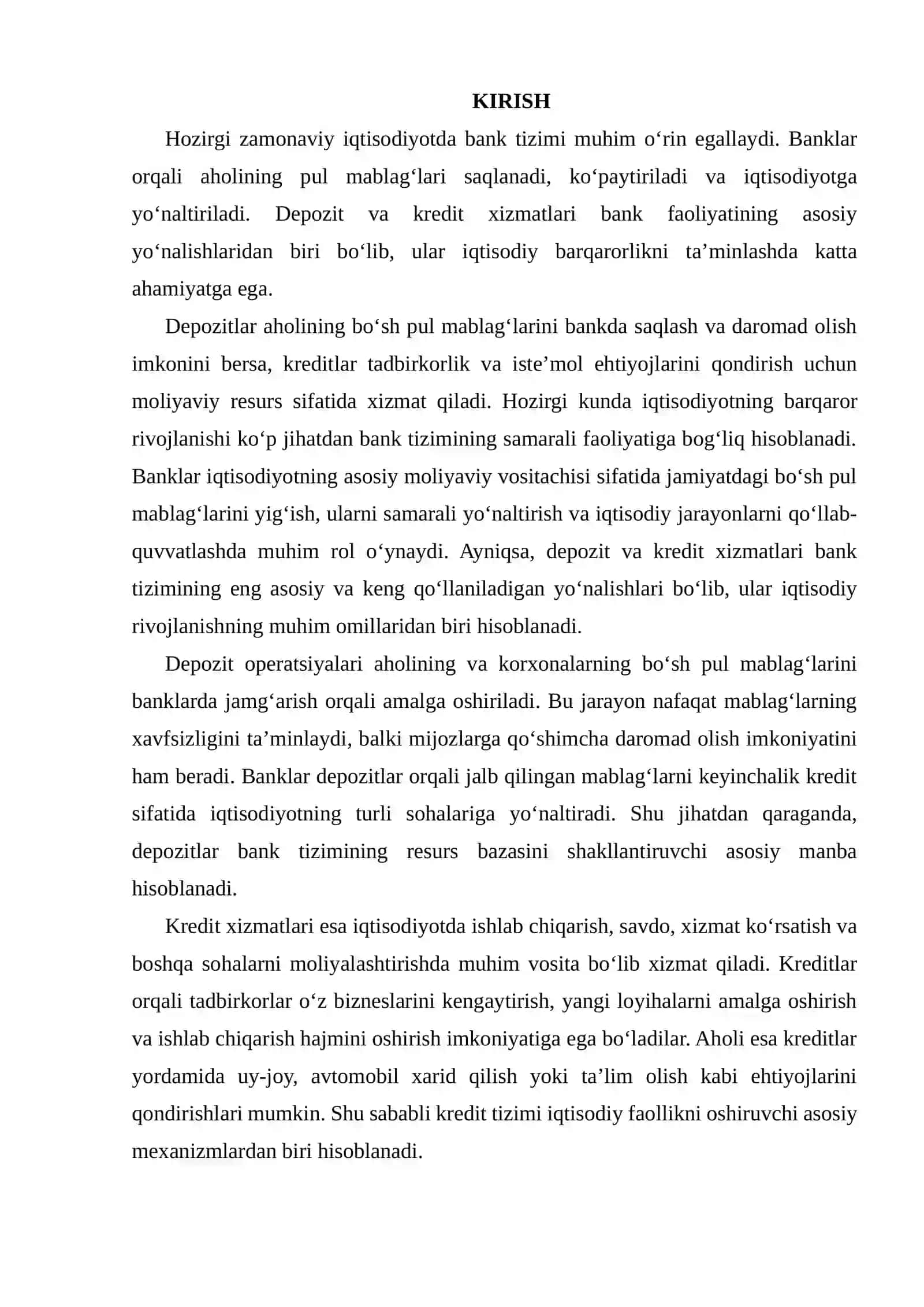 DEPOZIT VA KREDIT XIZMATLARI 2