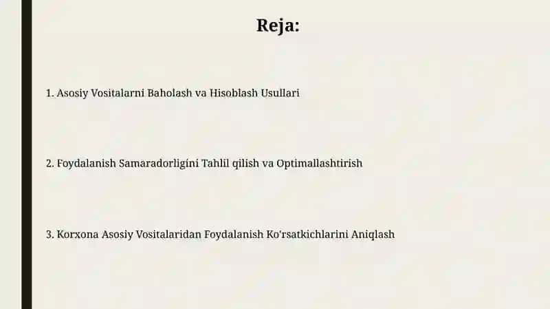 Korxonaning asosiy vositalaridan foydalanish ko'rsatkichlarini aniqlash 2