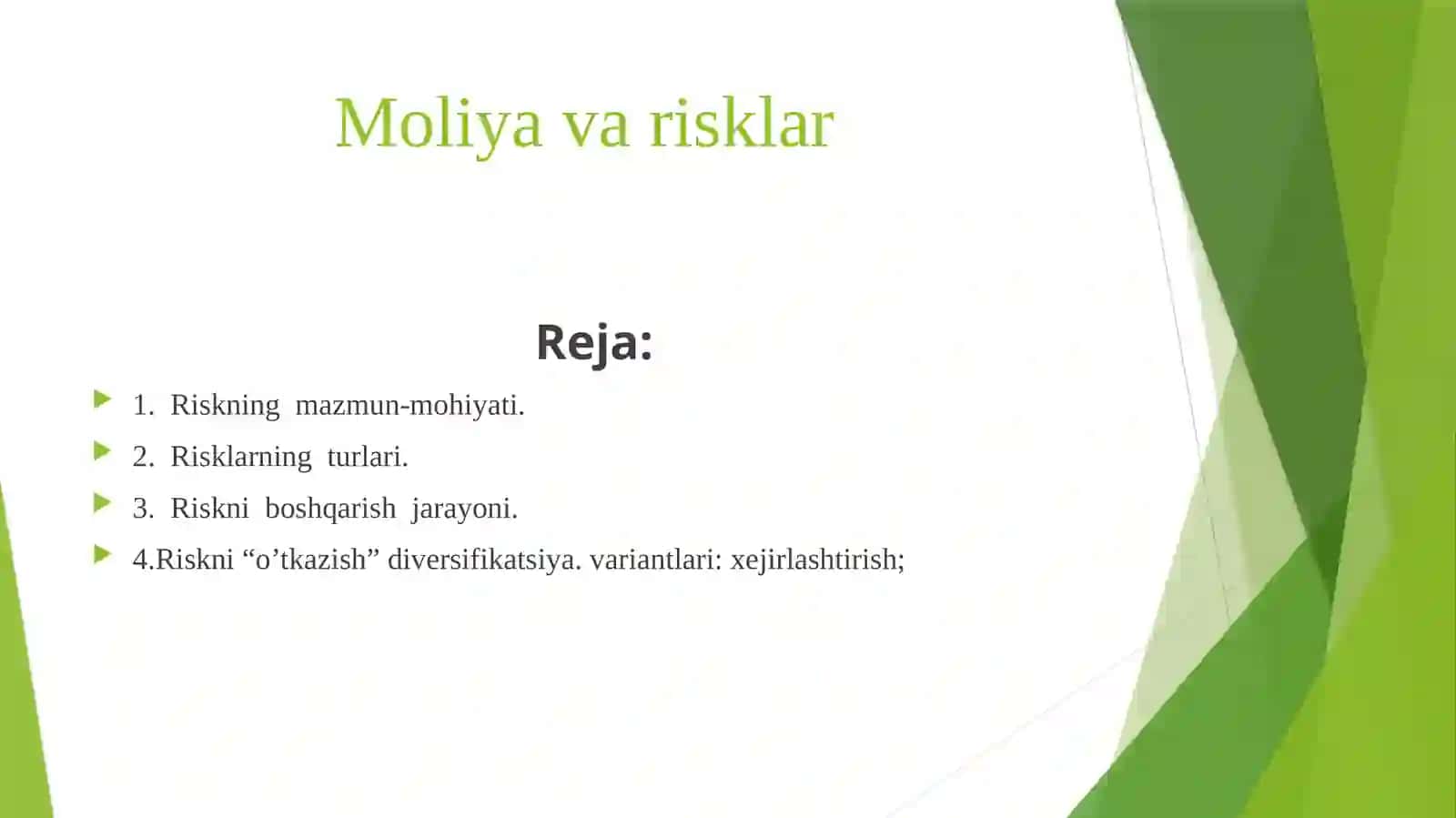 Moliya va risklar 2