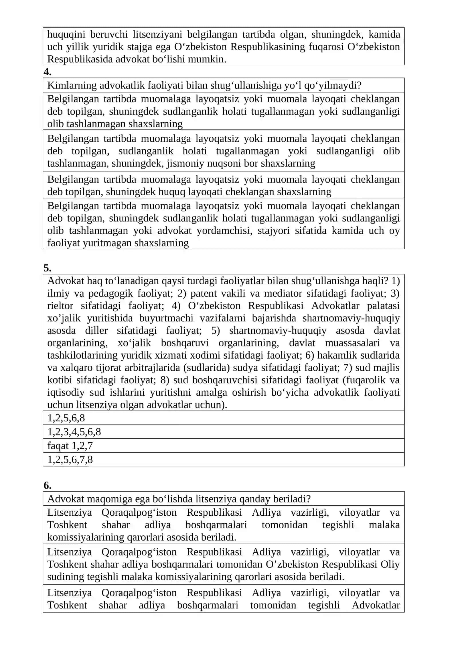 Advokatura fodidan test 2