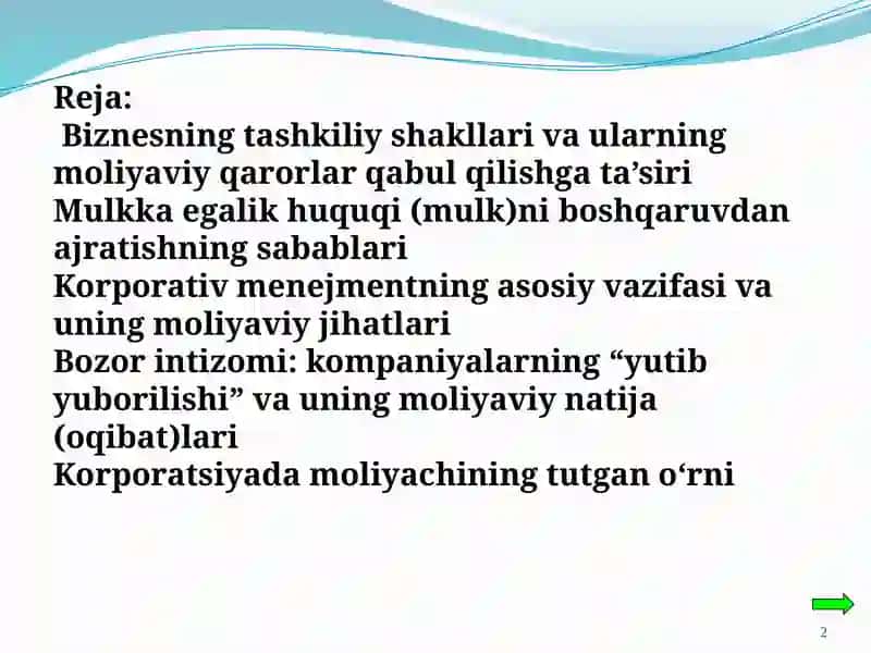 ZAMONAVIY MOLIYANING FUNDAMENTAL(TUB) MASALALARI 2