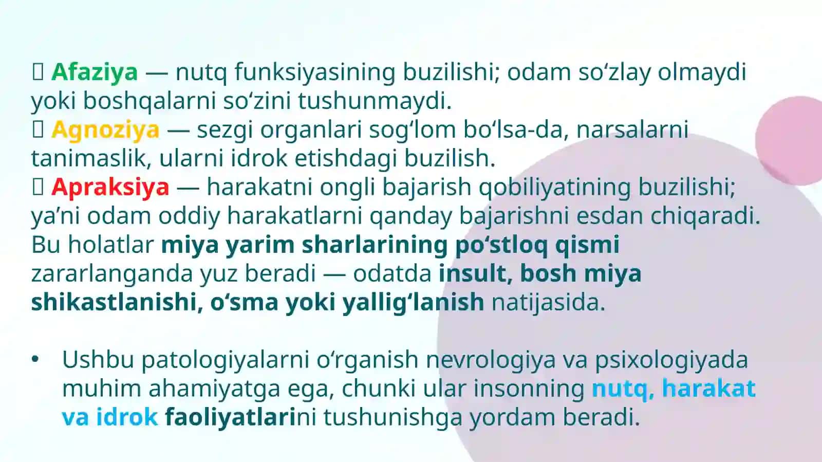 Afaziya, agnoziya va apraksiya 2