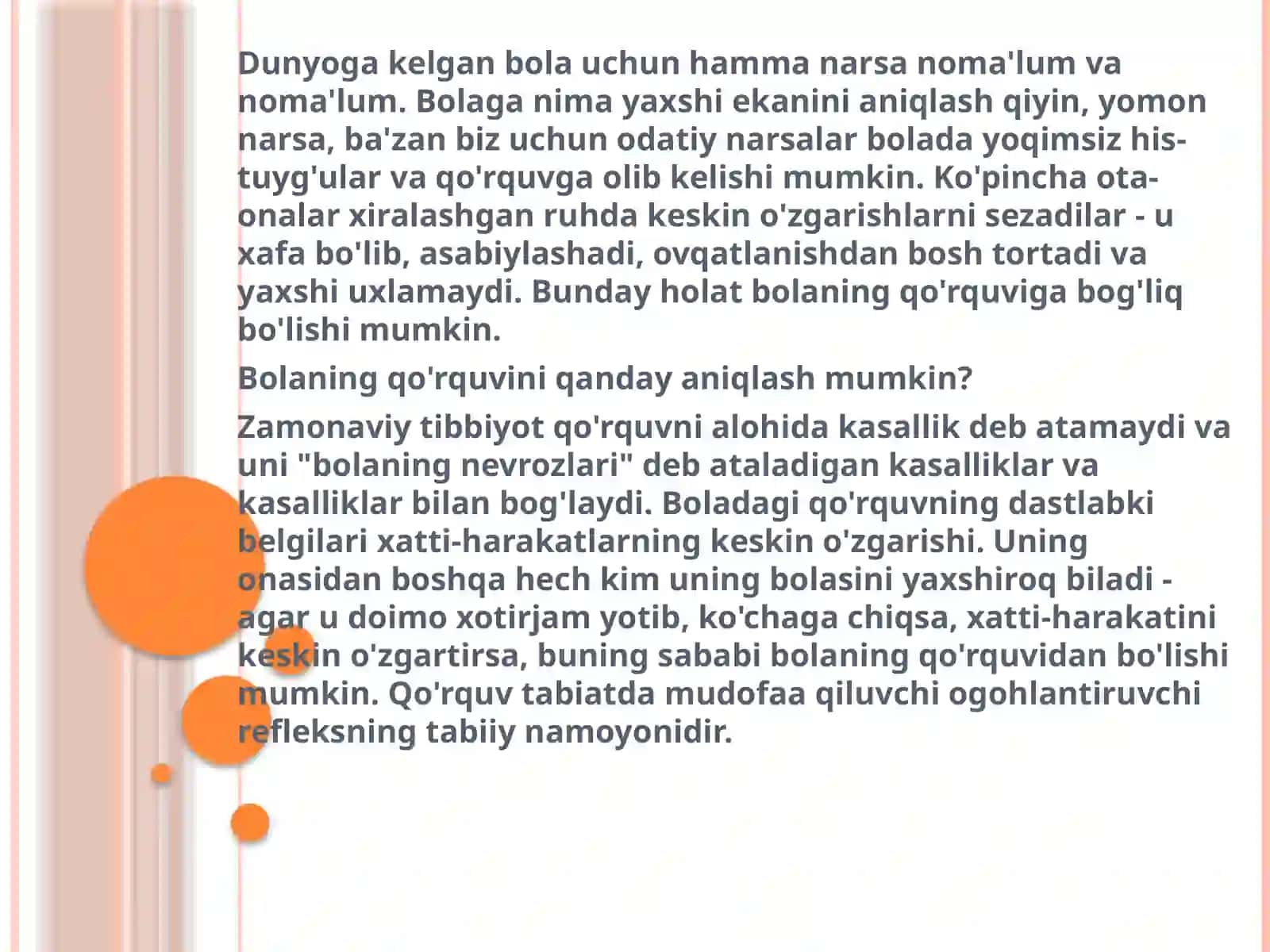 MAKTABGACHA TARBIYA YOSHIDA QO’RQUV HOLATINING NAMOYON BO’LISHI 2
