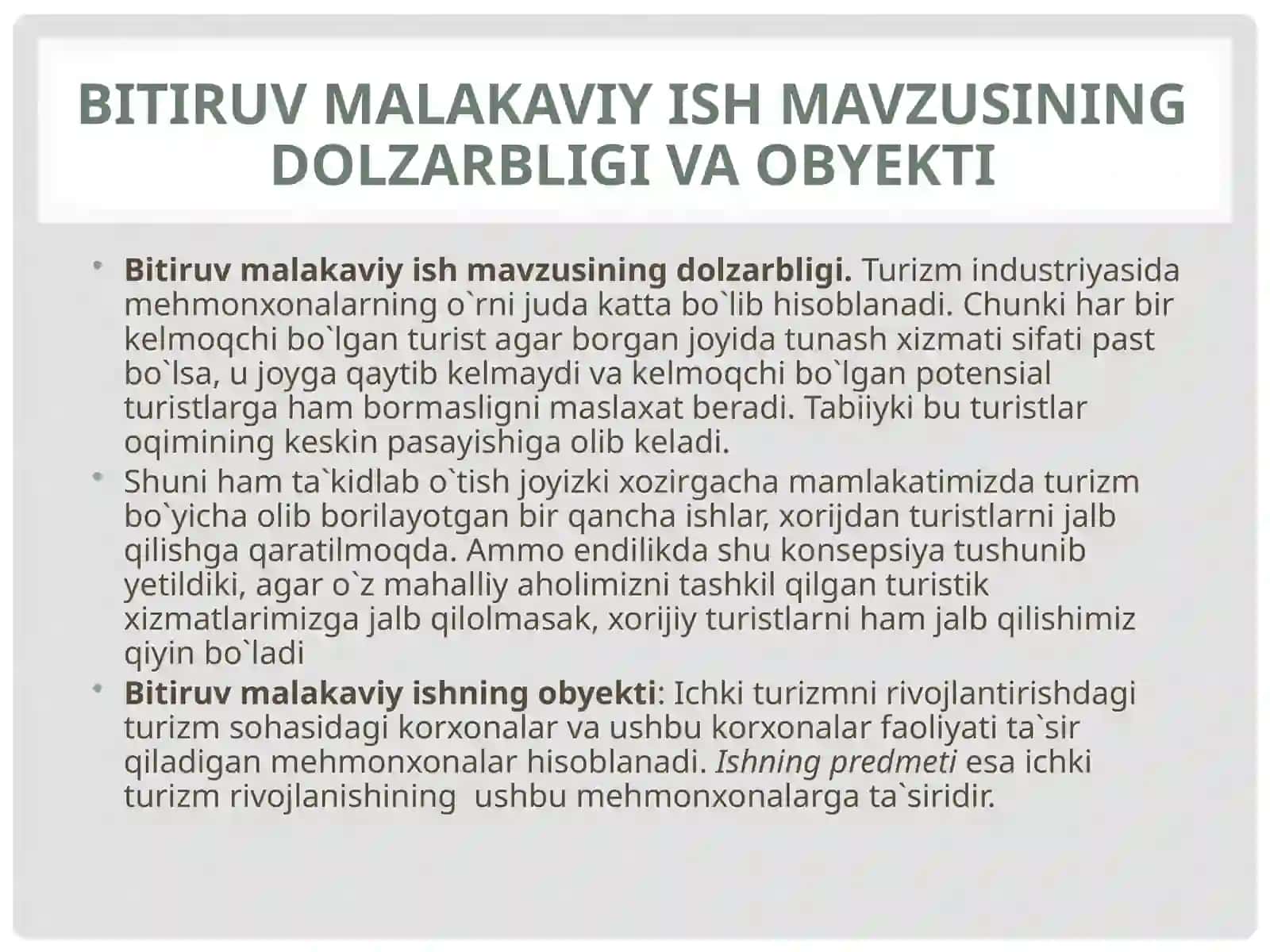 Ichki turizm rivojlanishining Buxoro mehmonxonalari biznesiga ta’siri 2